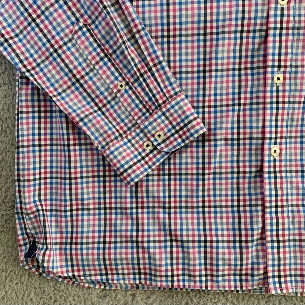 Van Heusen Shirt Men's XXL Classic Fit Long Sleeve Flip Cuff Button Up Pink Blue